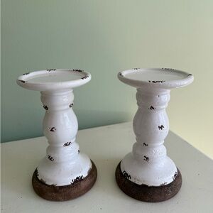 Rustic White Candle Holders